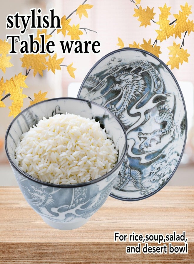 Mino Ware وعاء أرز ياباني من مينو وير، حساء نودلز رامين، معكرونة سارادا، تصميم تنين أزرق، 2.5 بوصة، 8.8 أونصة، طقم من قطعتين - Image 4